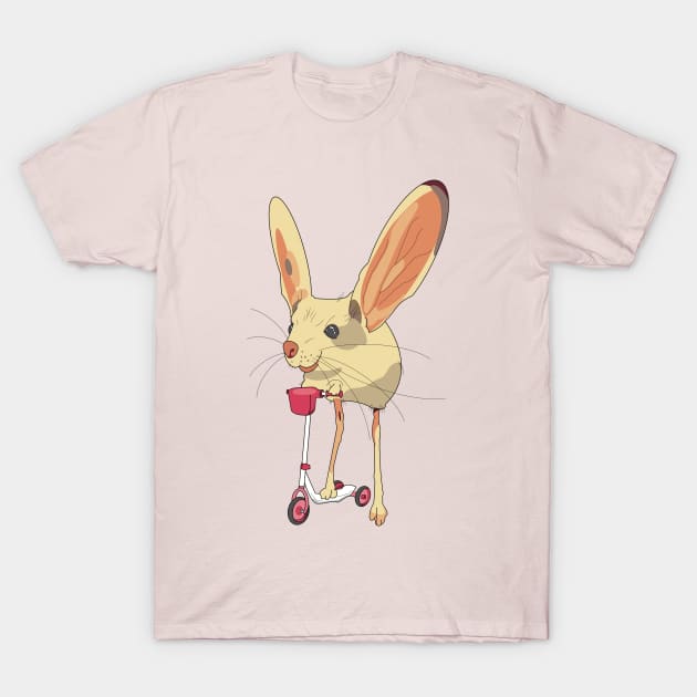 Jerboa rodent mouse riding a pink scooter T-Shirt by Fruit Tee